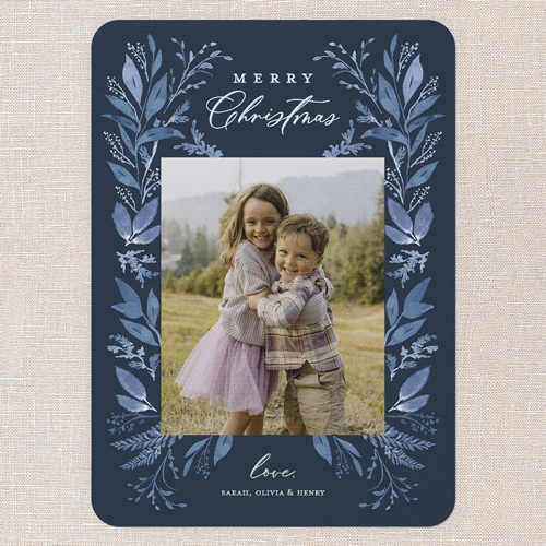 Leafy Surroundings Holiday Card, Blue, Iridescent Foil, 5x7, Christmas, Matte, Personalized Foil Cardstock, Rounded, Midnight