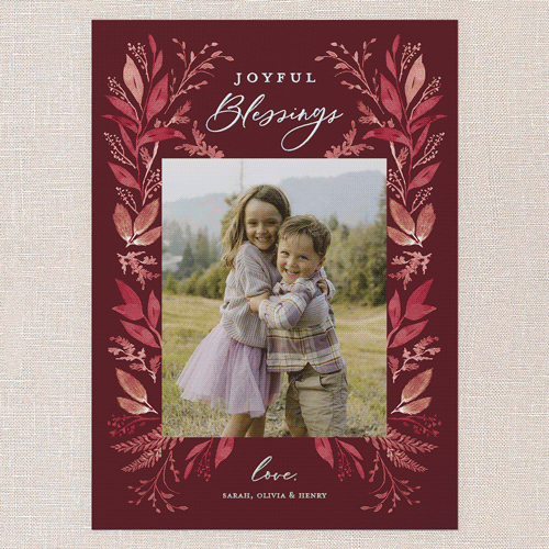 Leafy Surroundings Holiday Card, Red, Iridescent Foil, 5x7, Religious, Matte, Personalized Foil Cardstock, Square, Marsala