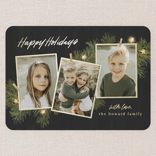 Festive Evergreen Holiday Card, Gold Foil, Black, 5x7, Holiday, Matte, Personalized Foil Cardstock, Rounded, Black