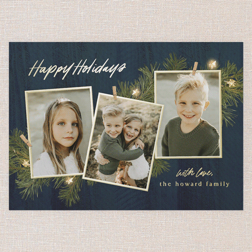 Festive Evergreen Holiday Card, Gold Foil, Blue, 5x7, Holiday, Matte, Personalized Foil Cardstock, Square, Navy