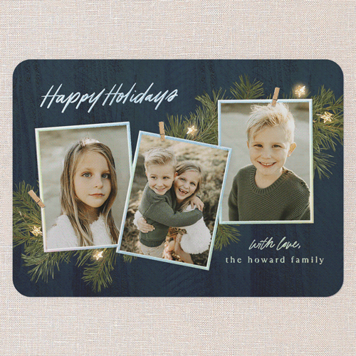 Festive Evergreen Holiday Card, Iridescent Foil, Blue, 5x7, Holiday, Matte, Personalized Foil Cardstock, Rounded, Navy