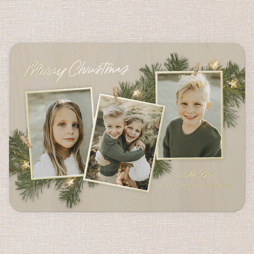 Festive Evergreen Holiday Card, Gold Foil, Beige, 5x7, Christmas, Matte, Personalized Foil Cardstock, Rounded, Sand