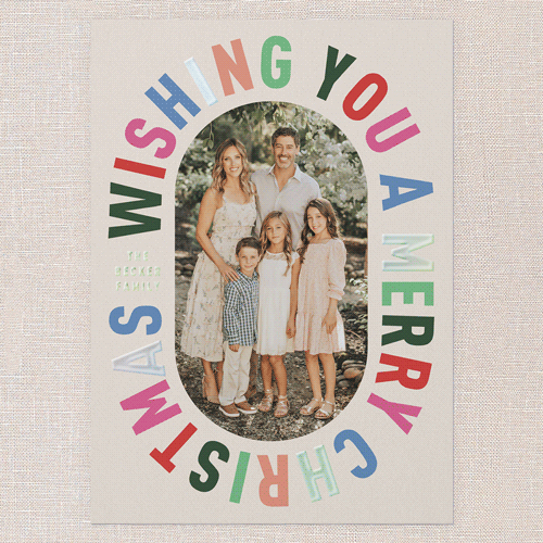 Encased In Color Holiday Card, Beige, Iridescent Foil, 5x7, Christmas, Matte, Personalized Foil Cardstock, Square, Adobe Blush