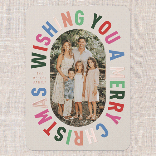 Encased In Color Holiday Card, Beige, Rose Gold Foil, 5x7, Christmas, Matte, Personalized Foil Cardstock, Rounded, Adobe Blush