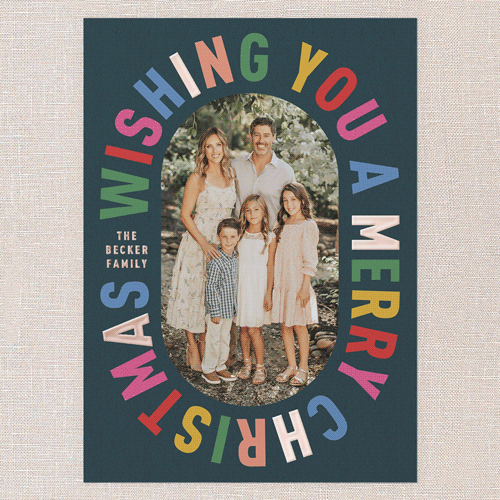 Encased In Color Holiday Card, Blue, Rose Gold Foil, 5x7, Christmas, Matte, Personalized Foil Cardstock, Square, Deep Sea