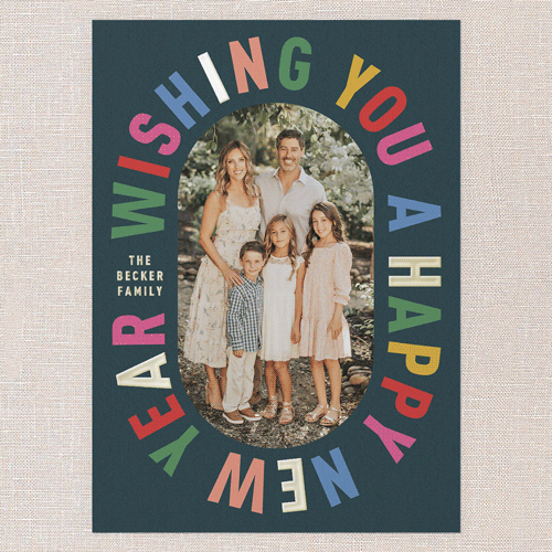 Encased In Color Holiday Card, Blue, Gold Foil, 5x7, New Year, Matte, Personalized Foil Cardstock, Square, Deep Sea