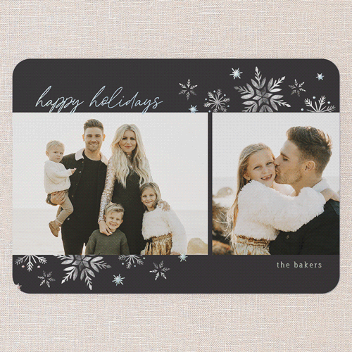 Seasonal Snow Holiday Card, Black, Iridescent Foil, 5x7, Holiday, Matte, Personalized Foil Cardstock, Rounded