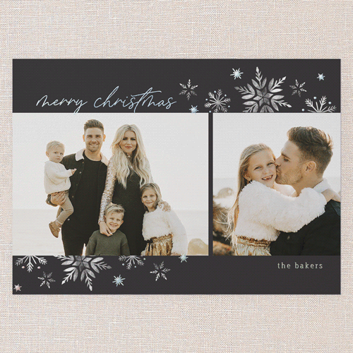 Seasonal Snow Holiday Card, Black, Iridescent Foil, 5x7, Christmas, Matte, Personalized Foil Cardstock, Square