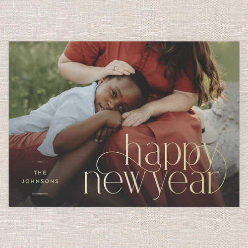 Dashing Details Holiday Card, White, Gold Foil, 5x7, New Year, Matte, Personalized Foil Cardstock, Square, White