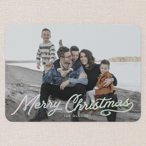 Golden Holiday Wishes Holiday Card, White, Iridescent Foil, 5x7, Christmas, Matte, Personalized Foil Cardstock, Rounded, White