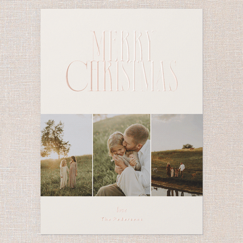 Boldly Bright Holiday Card, Beige, Rose Gold Foil, 5x7, Christmas, Matte, Personalized Foil Cardstock, Square, Apricot Mousse