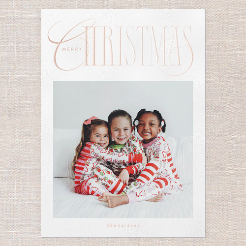 Glossy Headline Holiday Card, Rose Gold Foil, White, 5x7, Christmas, Matte, Personalized Foil Cardstock, Square, White