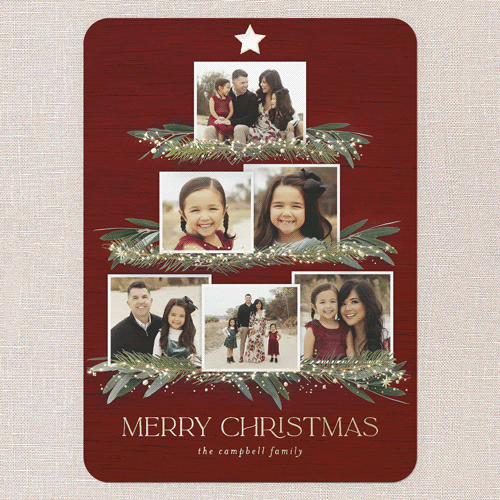 Together Tree Holiday Card, Red, Gold Foil, 5x7, Christmas, Matte, Personalized Foil Cardstock, Rounded, Red