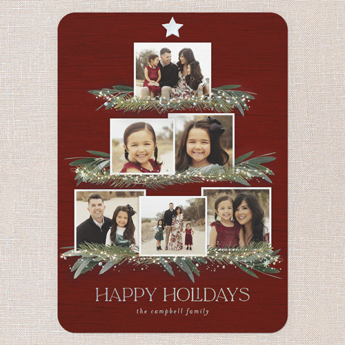 Together Tree Holiday Card, Red, Iridescent Foil, 5x7, Holiday, Matte, Personalized Foil Cardstock, Rounded, Red