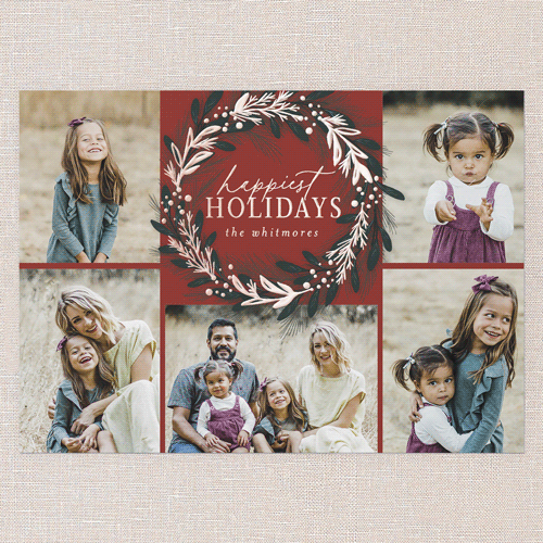 Foil Delight Wreath Holiday Card, Red, Rose Gold Foil, 5x7, Holiday, Matte, Personalized Foil Cardstock, Square, Cinnamon