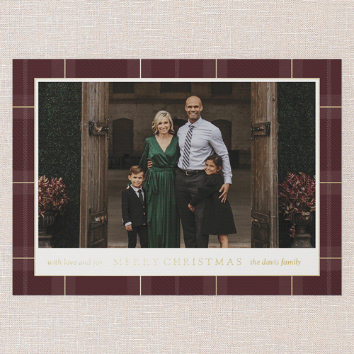 Plaid Classic Holiday Card, Gold Foil, Red, 5x7, Christmas, Matte, Personalized Foil Cardstock, Square, Red