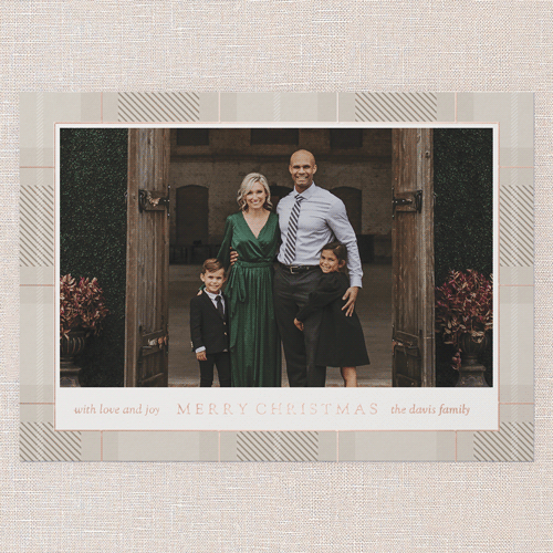 Plaid Classic Holiday Card, Rose Gold Foil, Beige, 5x7, Christmas, Matte, Personalized Foil Cardstock, Square, Tan