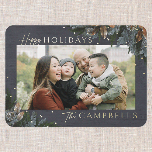 Mixed Metallic Marvel Holiday Card, Grey, Gold Foil, 5x7, Holiday, Matte, Personalized Foil Cardstock, Rounded, Burnt Ash