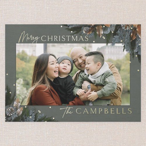 Mixed Metallic Marvel Holiday Card, Green, Gold Foil, 5x7, Christmas, Matte, Personalized Foil Cardstock, Square, Fern