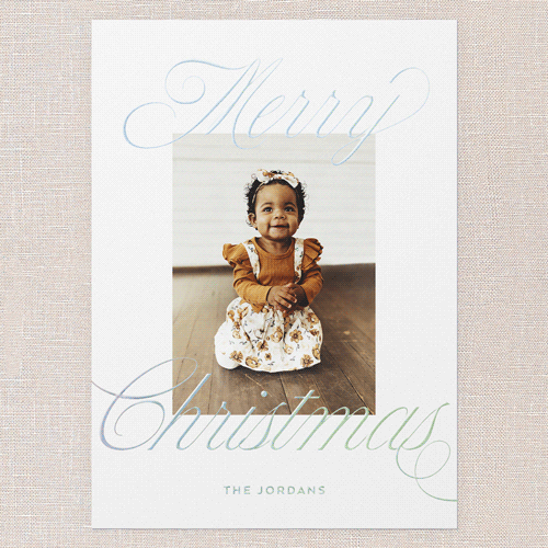 Evergreen Tidings Holiday Card, White, Iridescent Foil, 5x7, Christmas, Matte, Personalized Foil Cardstock, Square, White