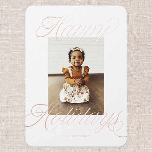 Evergreen Tidings Holiday Card, Rose Gold Foil, White, 5x7, Holiday, Matte, Personalized Foil Cardstock, Rounded, White