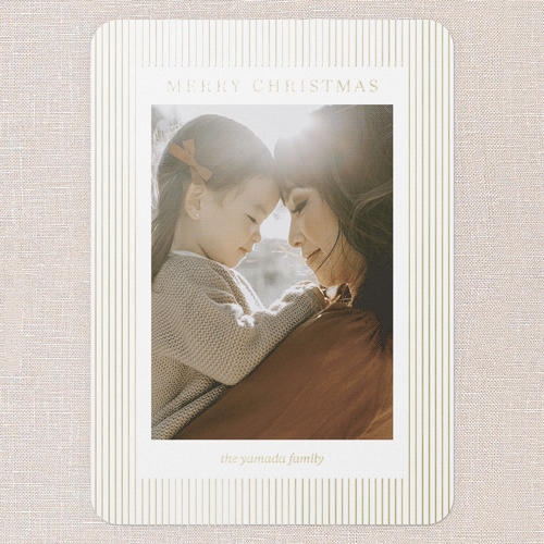 Striped Elegantly Holiday Card, Gold Foil, White, 5x7, Christmas, Matte, Personalized Foil Cardstock, Rounded, White