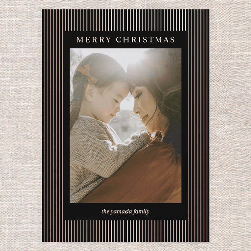 Striped Elegantly Holiday Card, Black, Rose Gold Foil, 5x7, Christmas, Matte, Personalized Foil Cardstock, Square, Black
