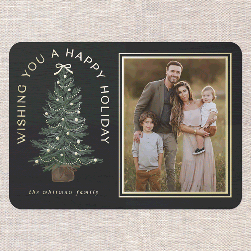 Small Sapling Holiday Card, Black, Gold Foil, 5x7, Holiday, Matte, Personalized Foil Cardstock, Rounded, Black