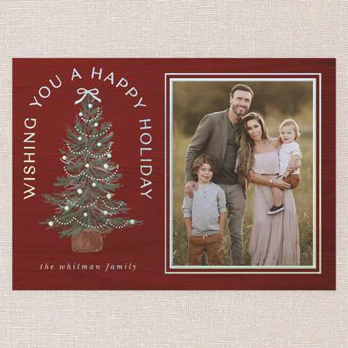 Small Sapling Holiday Card, Red, Iridescent Foil, 5x7, Holiday, Matte, Personalized Foil Cardstock, Square, Red