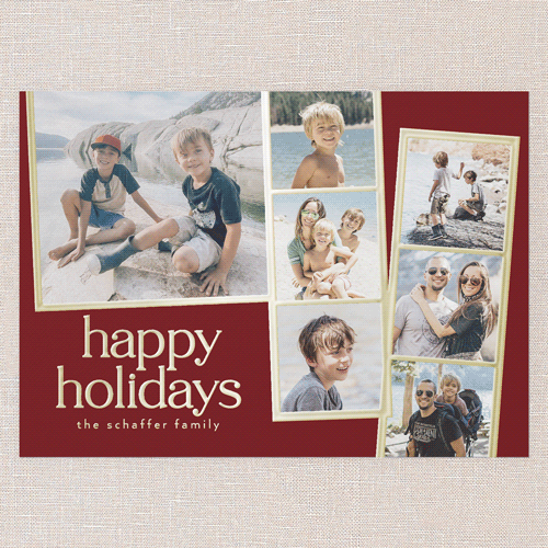Photo Slides Holiday Card, Red, Gold Foil, 5x7, Holiday, Matte, Personalized Foil Cardstock, Square, Red