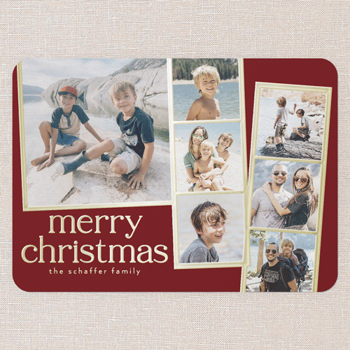 Photo Slides Holiday Card, Red, Gold Foil, 5x7, Christmas, Matte, Personalized Foil Cardstock, Rounded, Red