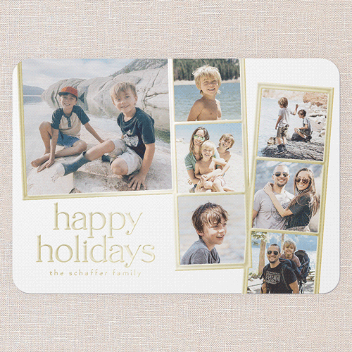 Photo Slides Holiday Card, White, Gold Foil, 5x7, Holiday, Matte, Personalized Foil Cardstock, Rounded, White