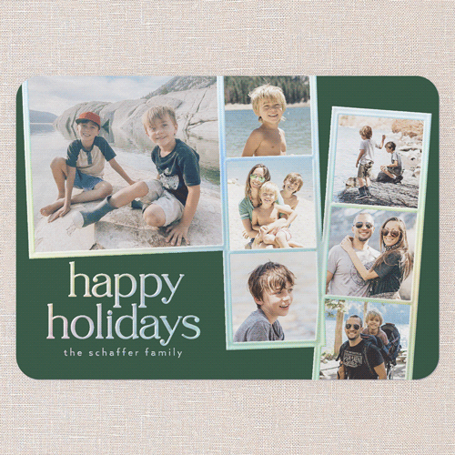 Photo Slides Holiday Card, Green, Iridescent Foil, 5x7, Holiday, Matte, Personalized Foil Cardstock, Rounded, Green
