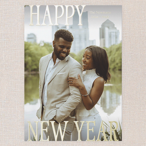 Serif Standout Holiday Card, White, Gold Foil, 5x7, New Year, Matte, Personalized Foil Cardstock, Square, White