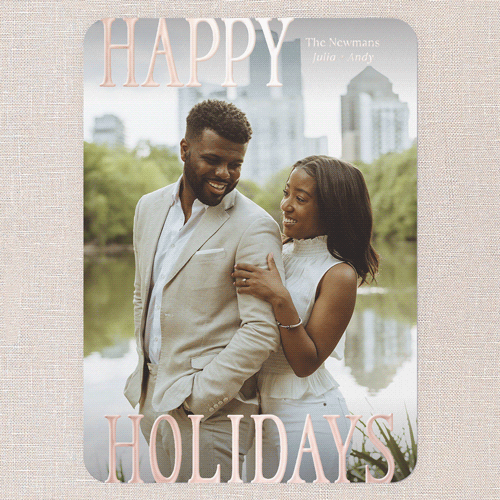 Serif Standout Holiday Card, Rose Gold Foil, White, 5x7, Holiday, Matte, Personalized Foil Cardstock, Rounded, White