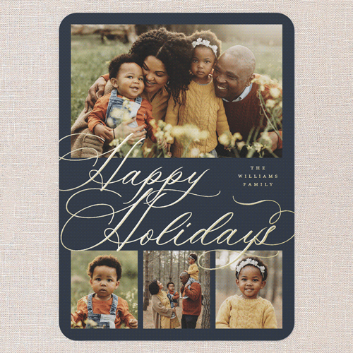 Timeless Penmanship Holiday Card, Gold Foil, Blue, 5x7, Holiday, Matte, Personalized Foil Cardstock, Rounded, Blue