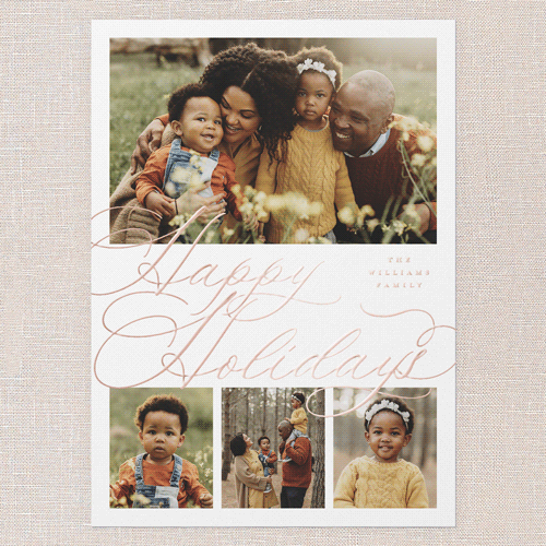 Timeless Penmanship Holiday Card, Rose Gold Foil, White, 5x7, Holiday, Matte, Personalized Foil Cardstock, Square, White