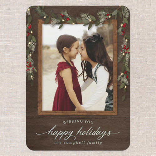 Gorgeous Frosty Garland Holiday Card, Iridescent Foil, Brown, 5x7, Holiday, Matte, Personalized Foil Cardstock, Rounded, Deep Chocolate
