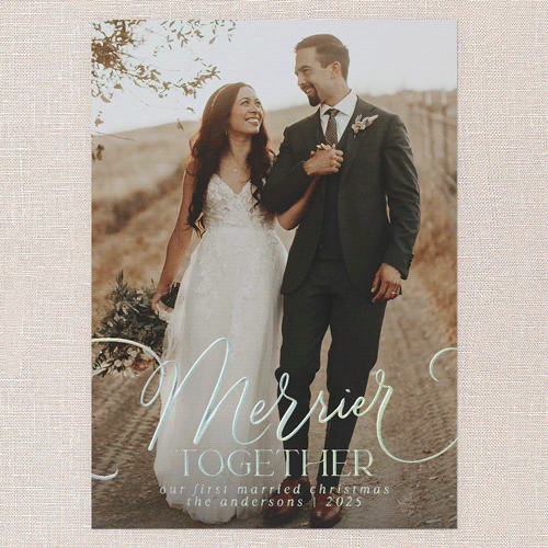 Joyful Whirls Holiday Card, Iridescent Foil, White, 5x7, Christmas, Matte, Personalized Foil Cardstock, Square, White