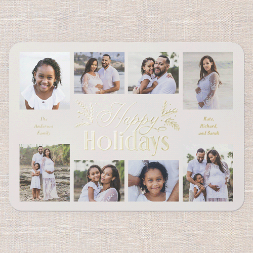 Botanical Touch Holiday Card, Gold Foil, Beige, 5x7, Holiday, Matte, Personalized Foil Cardstock, Rounded, Cream