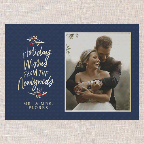 Newlywed Cheer Holiday Card, Blue, Gold Foil, 5x7, Holiday, Matte, Personalized Foil Cardstock, Square, Nautical