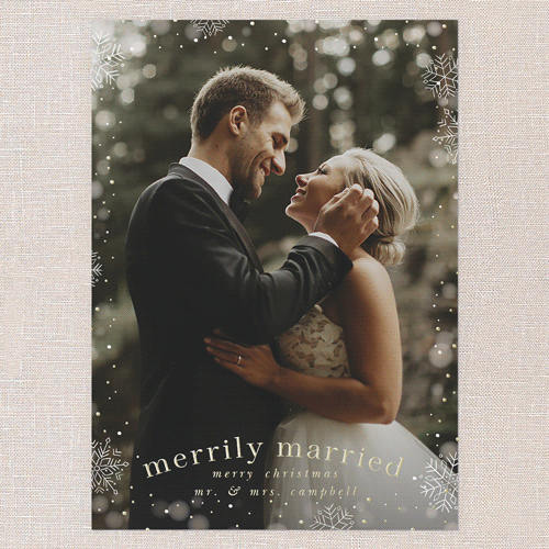 Dreamily Wed Holiday Card, White, Gold Foil, 5x7, Christmas, Matte, Personalized Foil Cardstock, Square, White