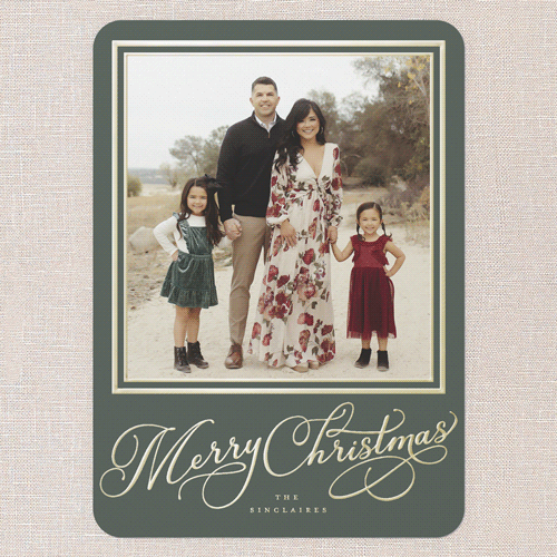 Signed Impressions Holiday Card, Green, Gold Foil, 5x7, Christmas, Matte, Personalized Foil Cardstock, Rounded, Green