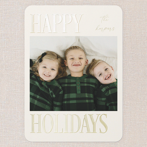 Serene Signature Holiday Card, Gold Foil, Blue, 5x7, Holiday, Matte, Personalized Foil Cardstock, Rounded, Cobalt