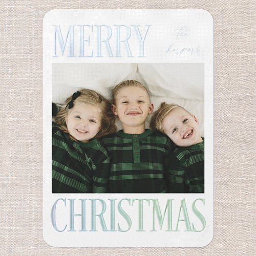 Serene Signature Holiday Card, Iridescent Foil, Red, 5x7, Christmas, Matte, Personalized Foil Cardstock, Rounded, Apple