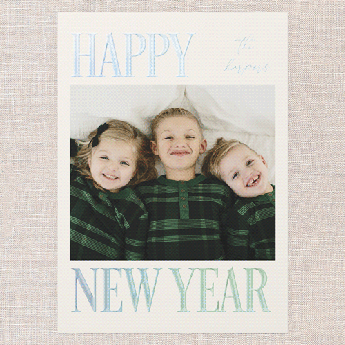 Serene Signature Holiday Card, Iridescent Foil, Green, 5x7, New Year, Matte, Personalized Foil Cardstock, Square, Tree