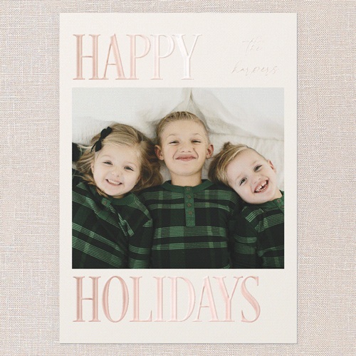 Serene Signature Holiday Card, Green, Rose Gold Foil, 5x7, Holiday, Matte, Personalized Foil Cardstock, Square, Tree