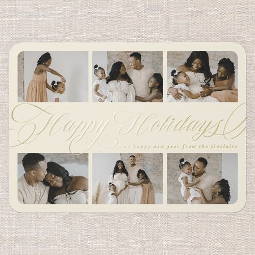 Flourished Sentiment Holiday Card, Beige, Gold Foil, 5x7, Holiday, Matte, Personalized Foil Cardstock, Rounded, Cream