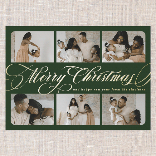 Flourished Sentiment Holiday Card, Green, Gold Foil, 5x7, Christmas, Matte, Personalized Foil Cardstock, Square, Green