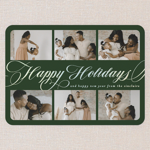 Flourished Sentiment Holiday Card, Green, Iridescent Foil, 5x7, Holiday, Matte, Personalized Foil Cardstock, Rounded, Green